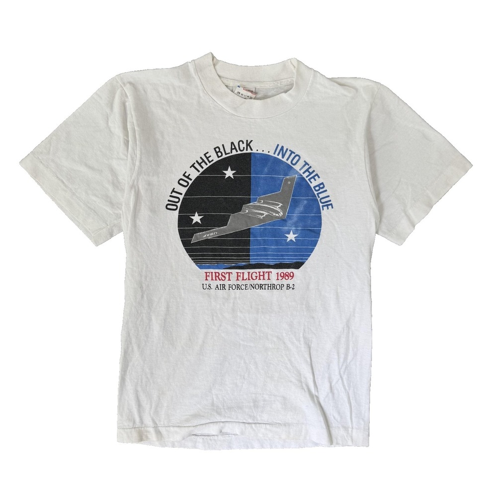 Vintage Fruit Of The Loom Shirt Mens Small White B-2 Bomber Air Force 1989 Tee